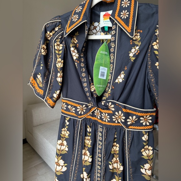 Farm Rio: Black Bold Flowers Organic Cotton Midi Dress - Picture 9 of 13